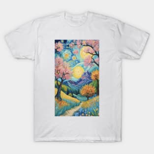 Starry Night Symphony: Van Gogh-Inspired Landscape T-Shirt